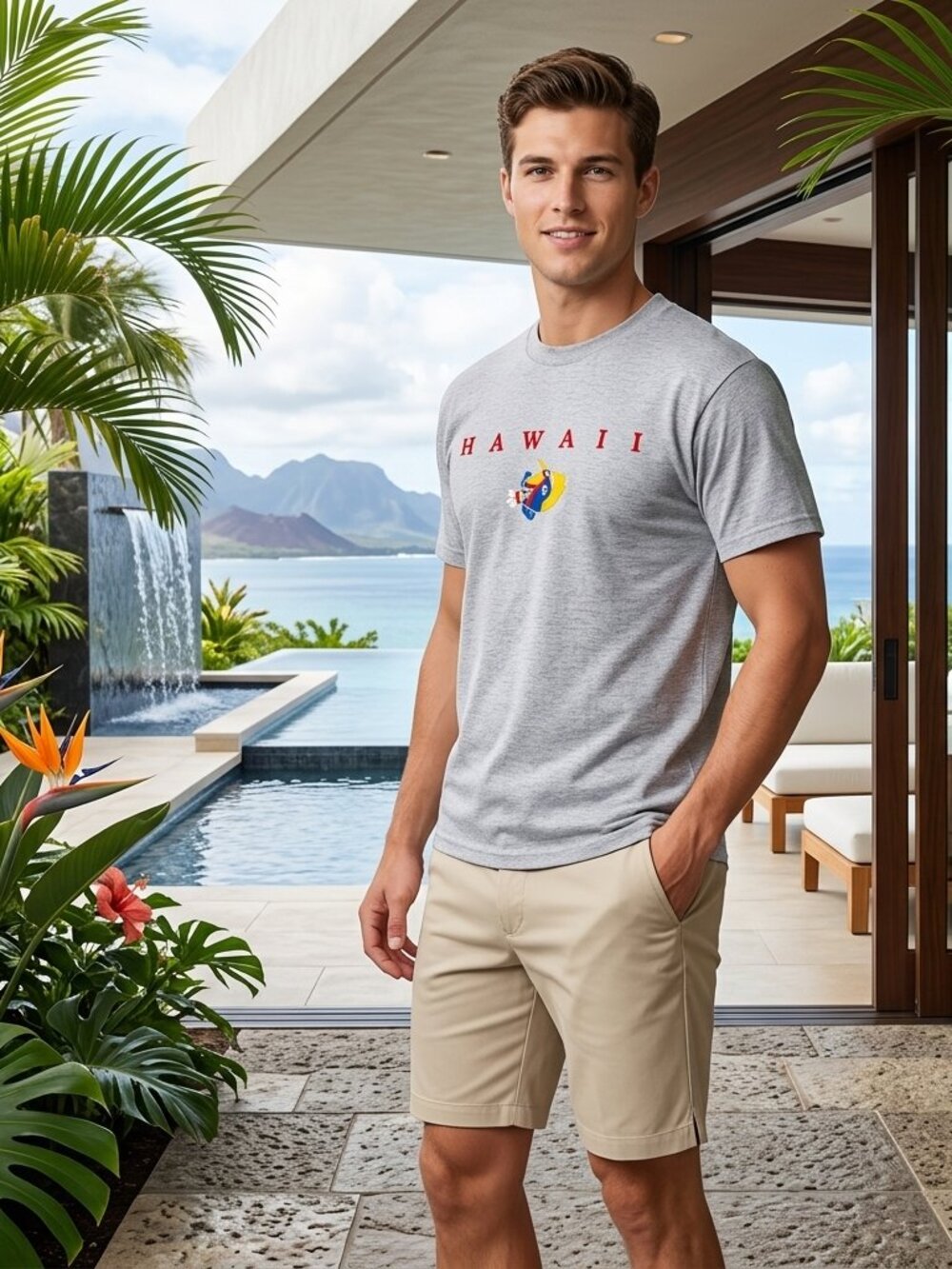 NWOT Unisex Adult S T-Shirt Hawaii Logo Stretch Cotton Gray Breathable Resort